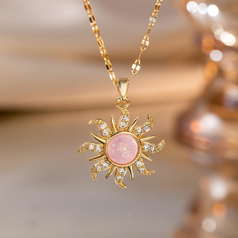 TACBSP Rapunz Sun Necklace for Women Tangled Necklace Sun Necklaces Opal Pendant Neckalces Healing Crystal Necklaces Christmas Trendy Jewelry - Image 4